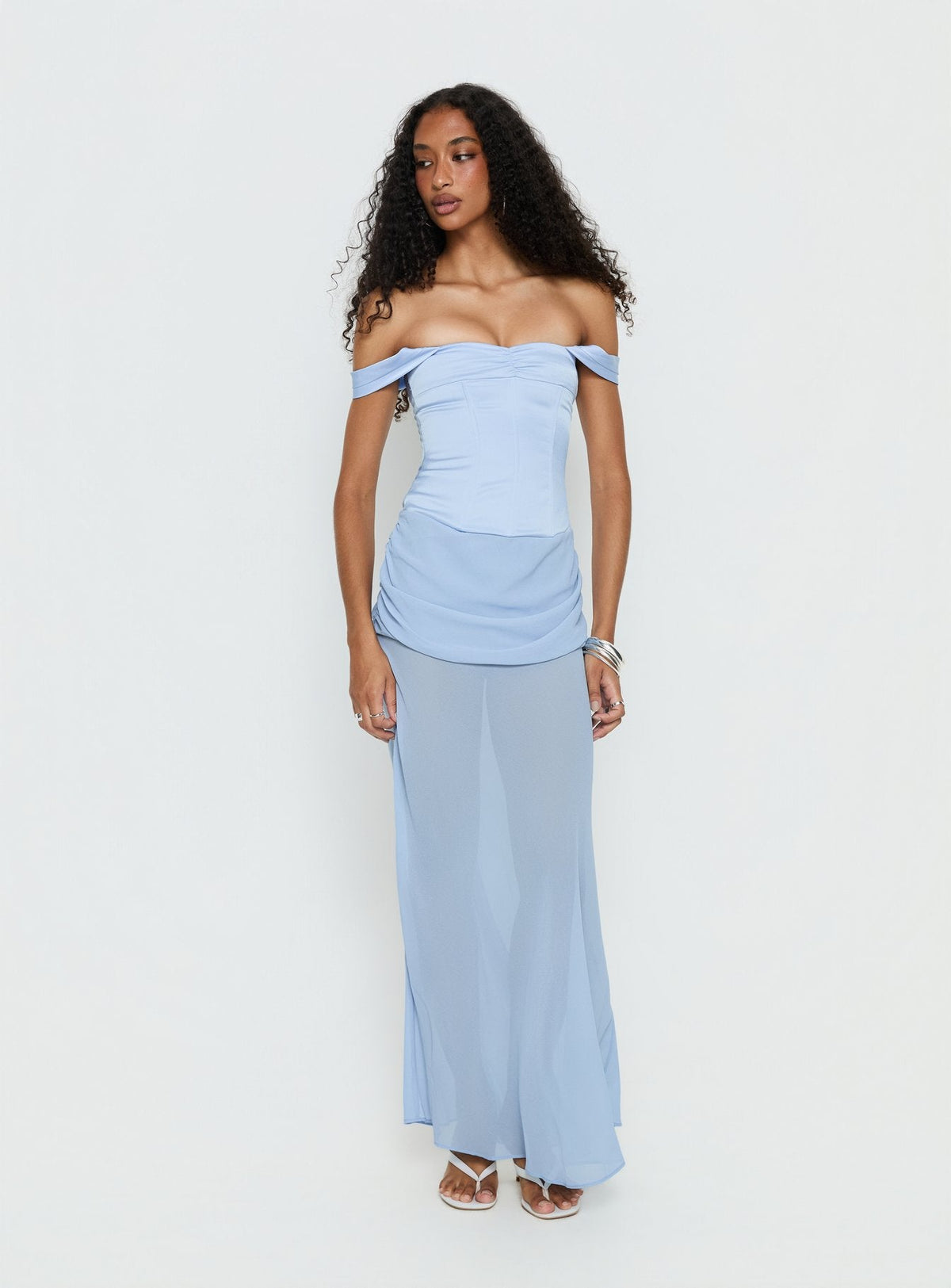 Angiola Corset Off Shoulder Maxi Dress Blue