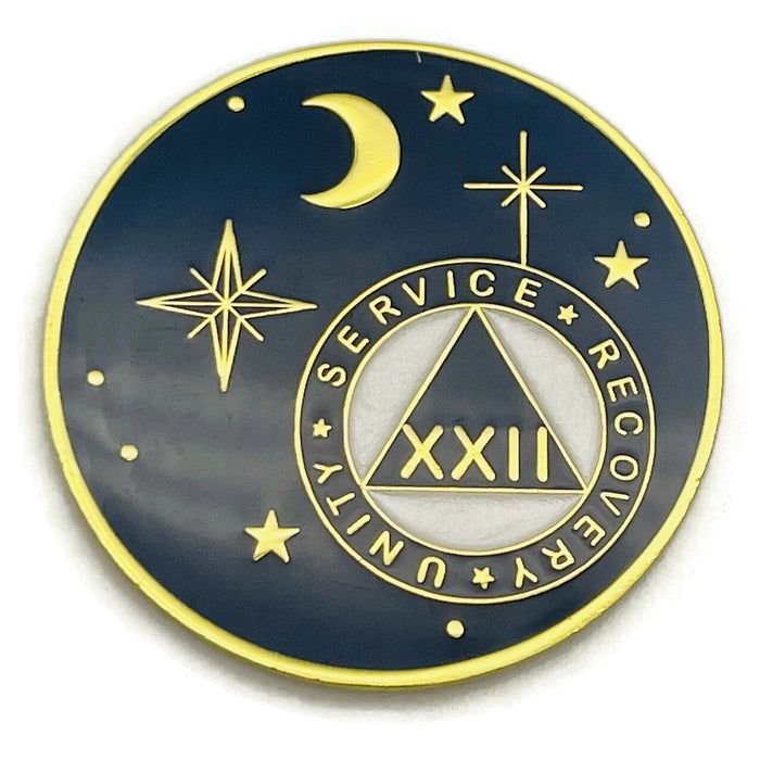22 Year Rocketed to 4th Dimension Specialty AA Recovery Medallion - Tri-Plated Twenty Two Year Chip/Coin - Blue