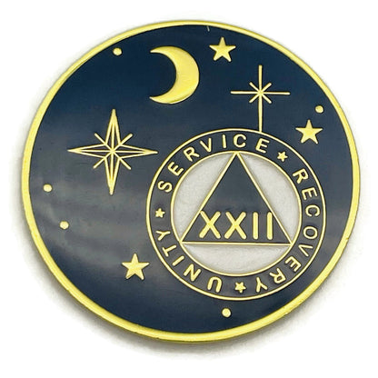 22 Year Rocketed to 4th Dimension Specialty AA Recovery Medallion - Tri-Plated Twenty Two Year Chip/Coin - Blue