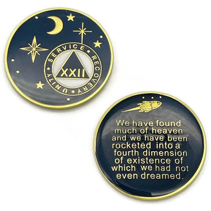 22 Year Rocketed to 4th Dimension Specialty AA Recovery Medallion - Tri-Plated Twenty Two Year Chip/Coin - Blue