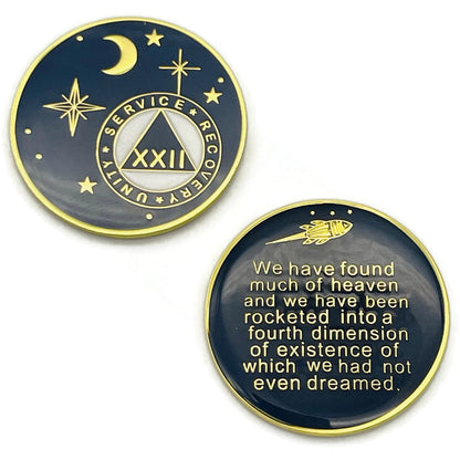 22 Year Rocketed to 4th Dimension Specialty AA Recovery Medallion - Tri-Plated Twenty Two Year Chip/Coin - Blue