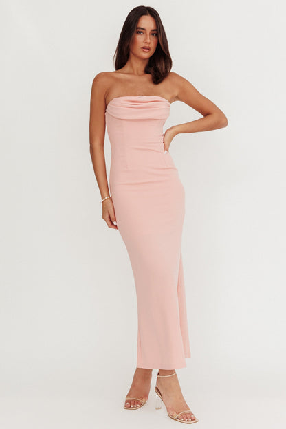 Well Versed Strapless Pleat Bust Maxi Dress Pink
