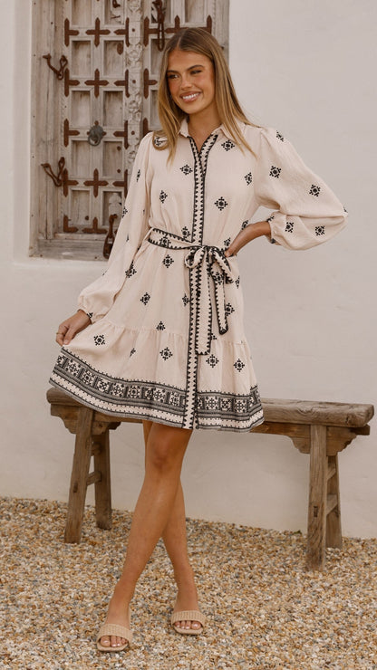 Delainey Mini Dress - Beige/Black