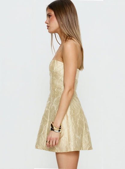 Cross Your Heart Strapless Mini Dress Lemon