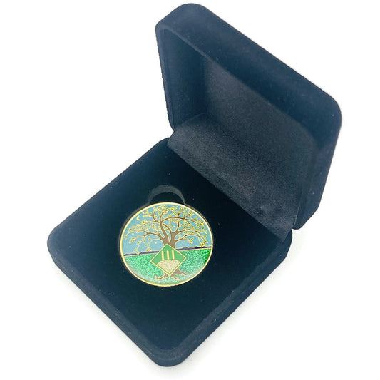 3 Year Tree of Life Specialty Tri-Plated NA Recovery Medallion - Three Year Chip/Coin + Velvet Case