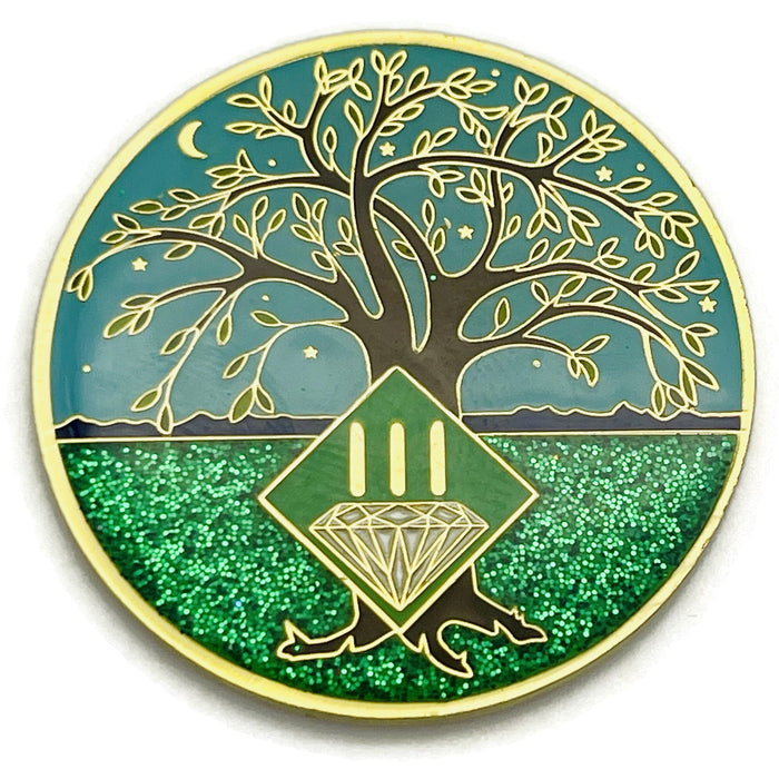 3 Year Tree of Life Specialty Tri-Plated NA Recovery Medallion - Three Year Chip/Coin + Velvet Case