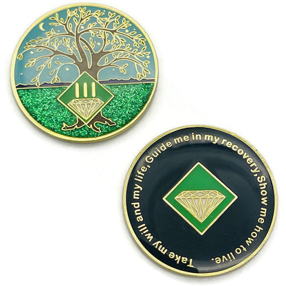 3 Year Tree of Life Specialty Tri-Plated NA Recovery Medallion - Three Year Chip/Coin + Velvet Case