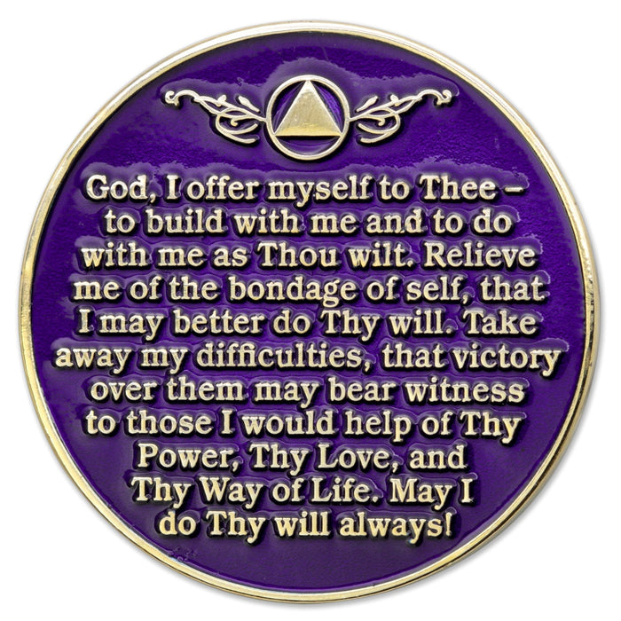30 Year Sobriety Mint Twisted Tree of Life Gold Plated AA Recovery Medallion/Chip/Coin - Purple + Velvet Box