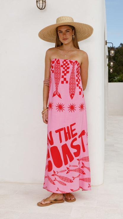 Elidie Strapless Maxi Dress - Pink/Red Tide