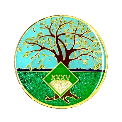 35 Year Tree of Life Specialty Tri-Plated NA Recovery Medallion - Thirty Five Year Chip/Coin