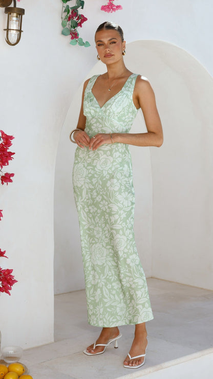 Rubie Maxi Dress - Lime Floral