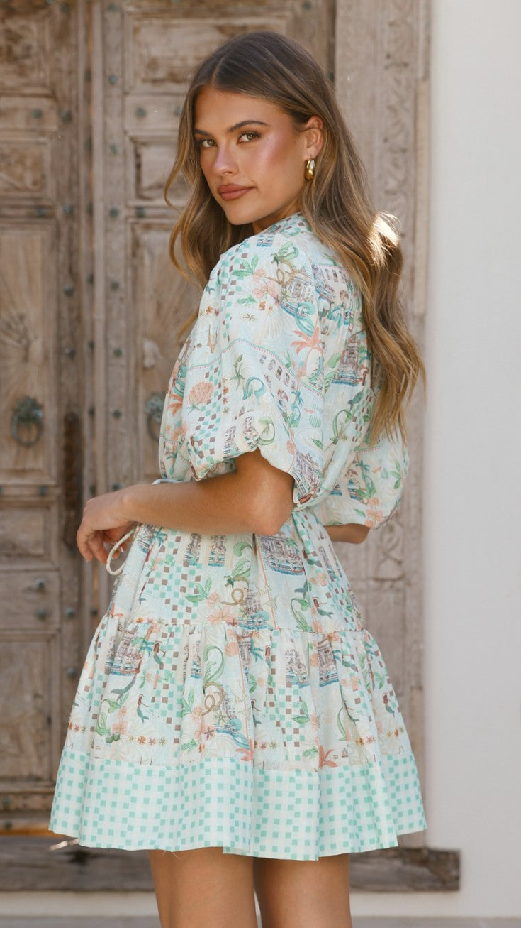 Nalita Mini Dress - Blue Print