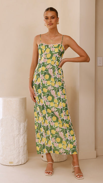Carlia Midi Dress - Lemon Print