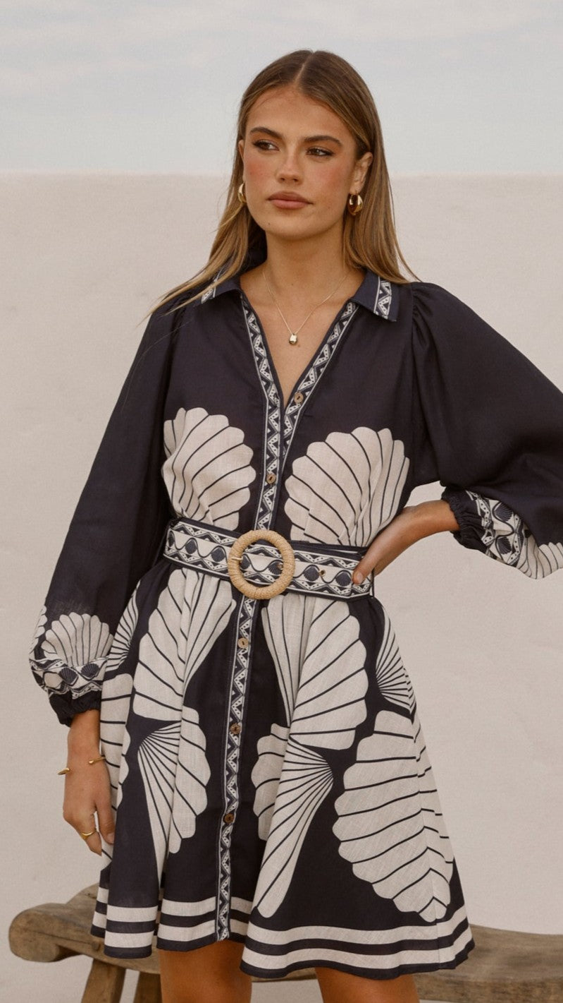 Mariel Long Sleeve Mini Dress - Black