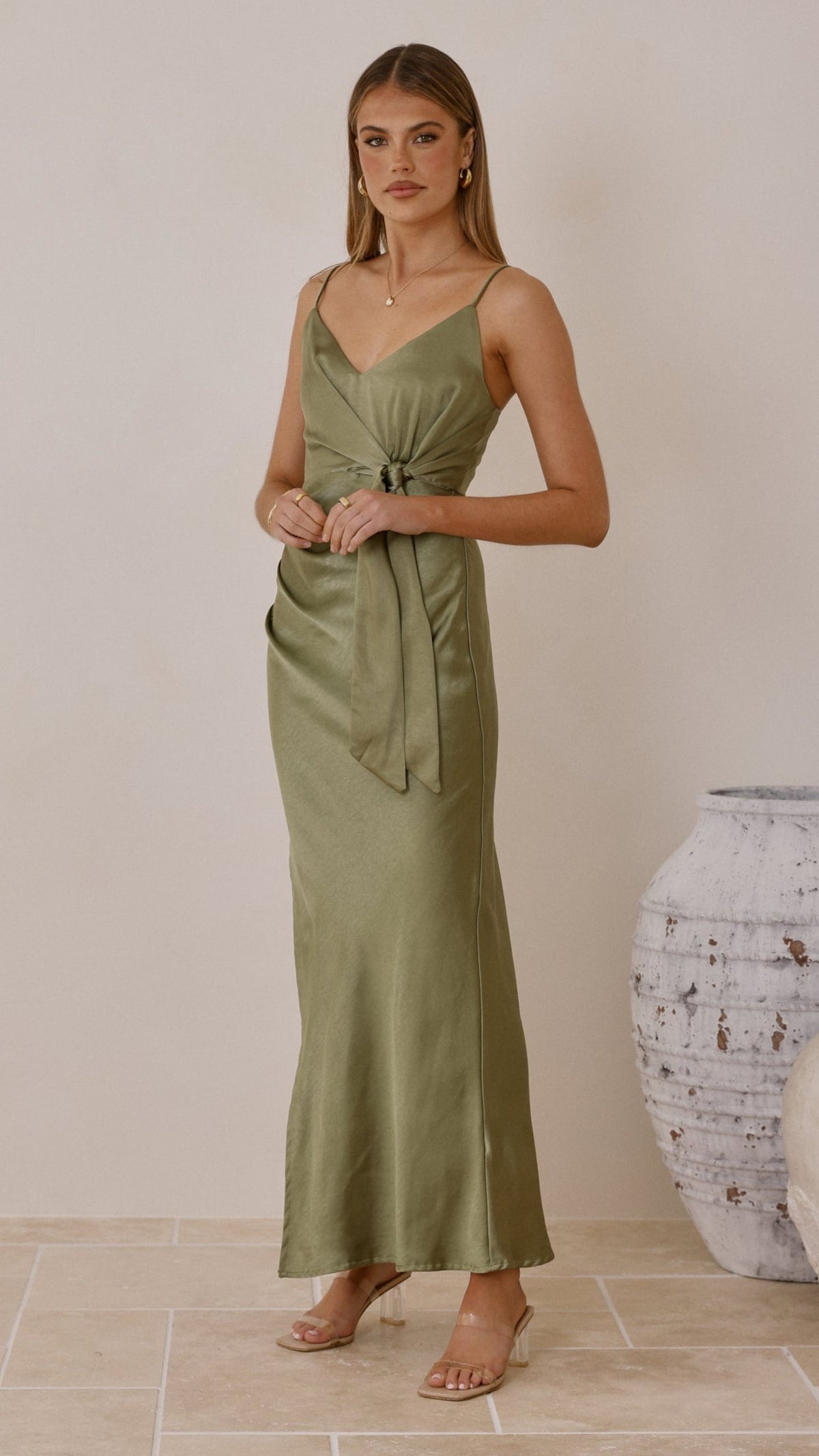 Yasmeen Tie Front Maxi Dress - Olive