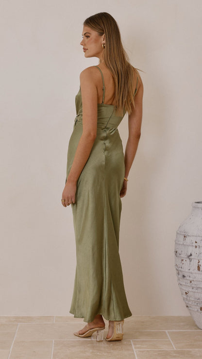 Yasmeen Tie Front Maxi Dress - Olive