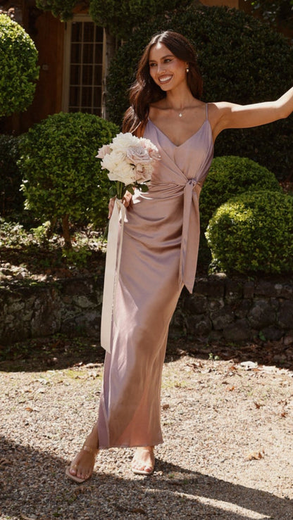 Yasmeen Tie Front  Maxi Dress - Dusty Pink