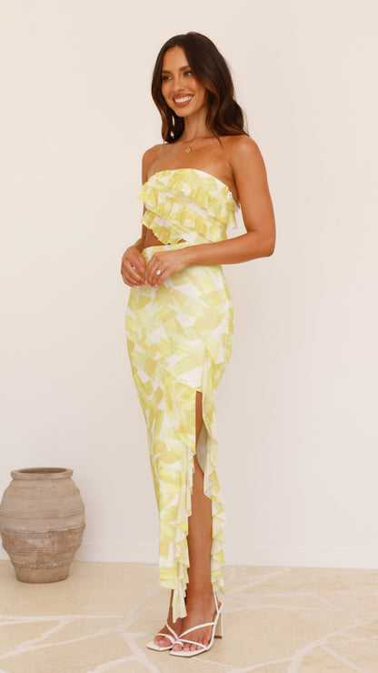 Zinnia Midi Dress - Yellow/White