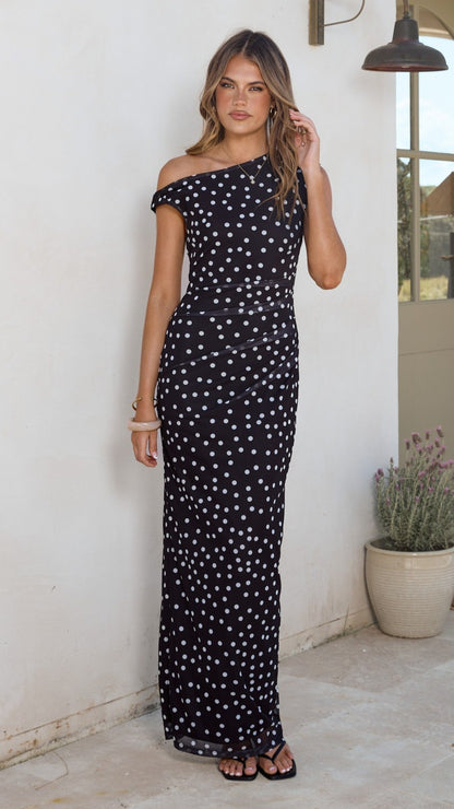 Lilani Maxi Dress - Black/White Polka Dot