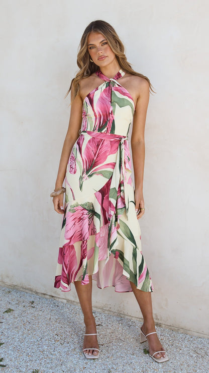 Alma Midi Dress - Lemon/Pink Floral