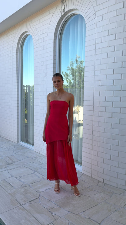 Fenella Asymmetrical Maxi Dress - Red