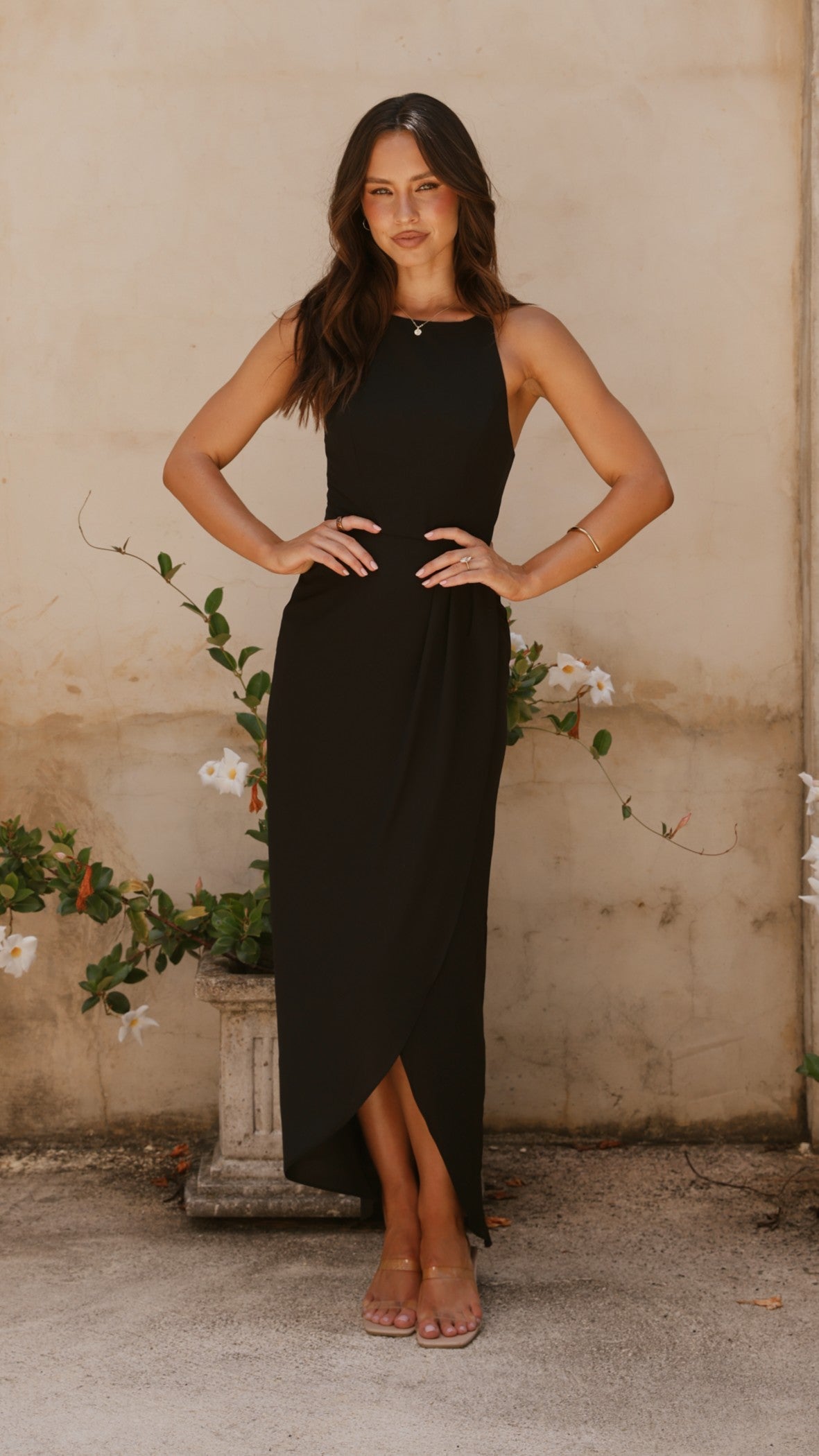 Genevieve Boat Neck Maxi Dress - Black