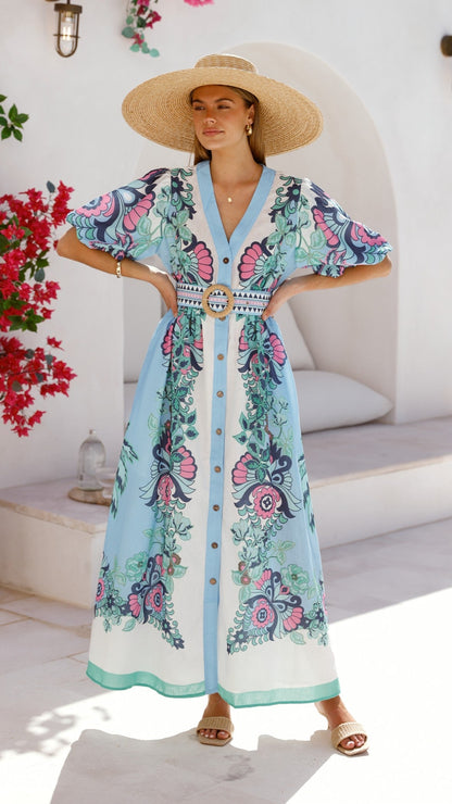 Dali Maxi Dress - Island Bloom Blue