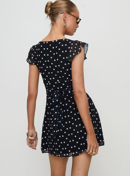 I Guess So Mini Dress Black Polka Dot Petite