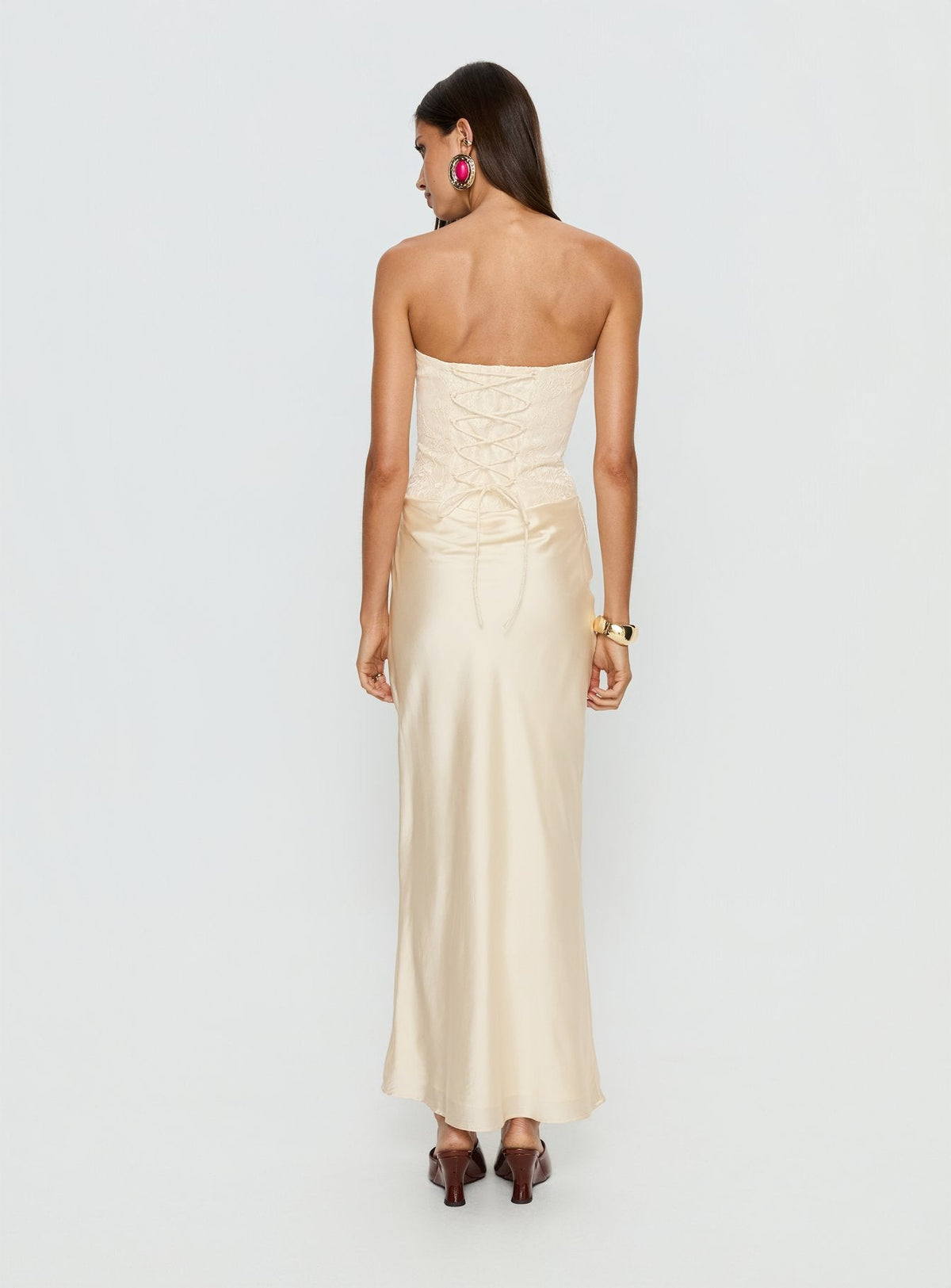 Jenevieve Strapless Drape Maxi Dress Lemon