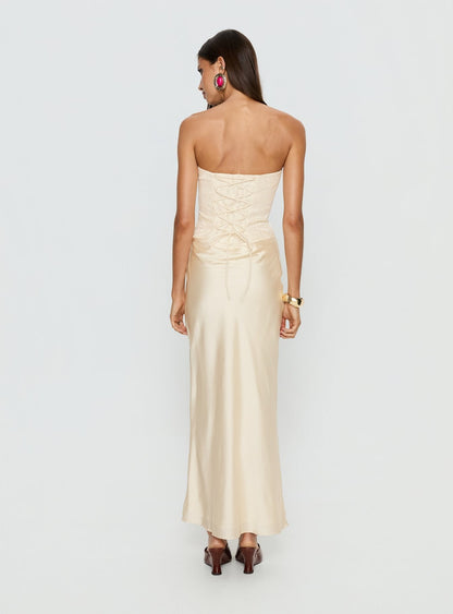 Jenevieve Strapless Drape Maxi Dress Lemon