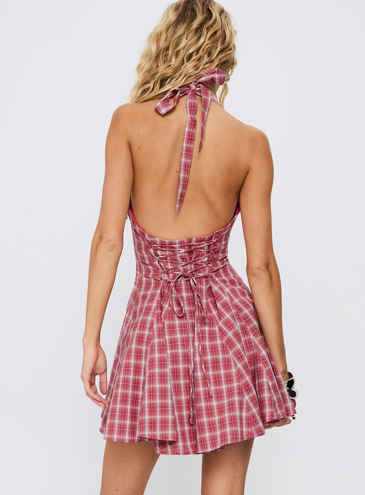 Out Of Nowhere Halter Mini Dress Red Check