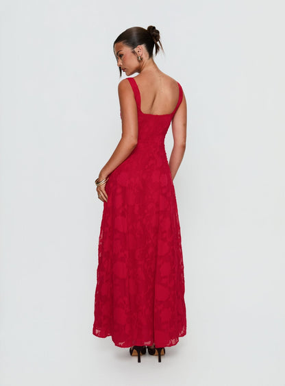 Margaux Burnout Maxi Dress Red