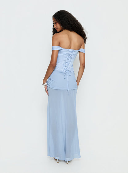 Angiola Corset Off Shoulder Maxi Dress Blue