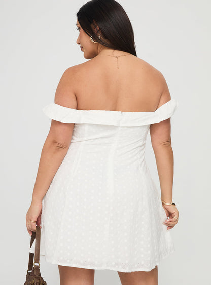 Rosebud Broderie Off The Shoulder Mini Dress White Curve
