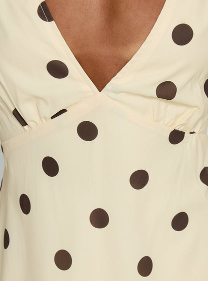 Nellie Mini Dress Lemon / Brown Polka Dot