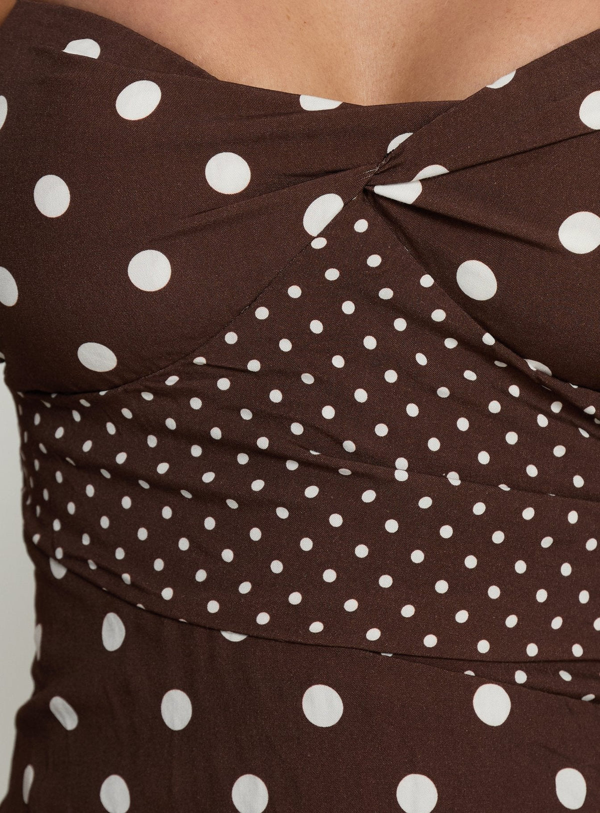 Marguerite Halter Mini Dress Brown Polka Dot
