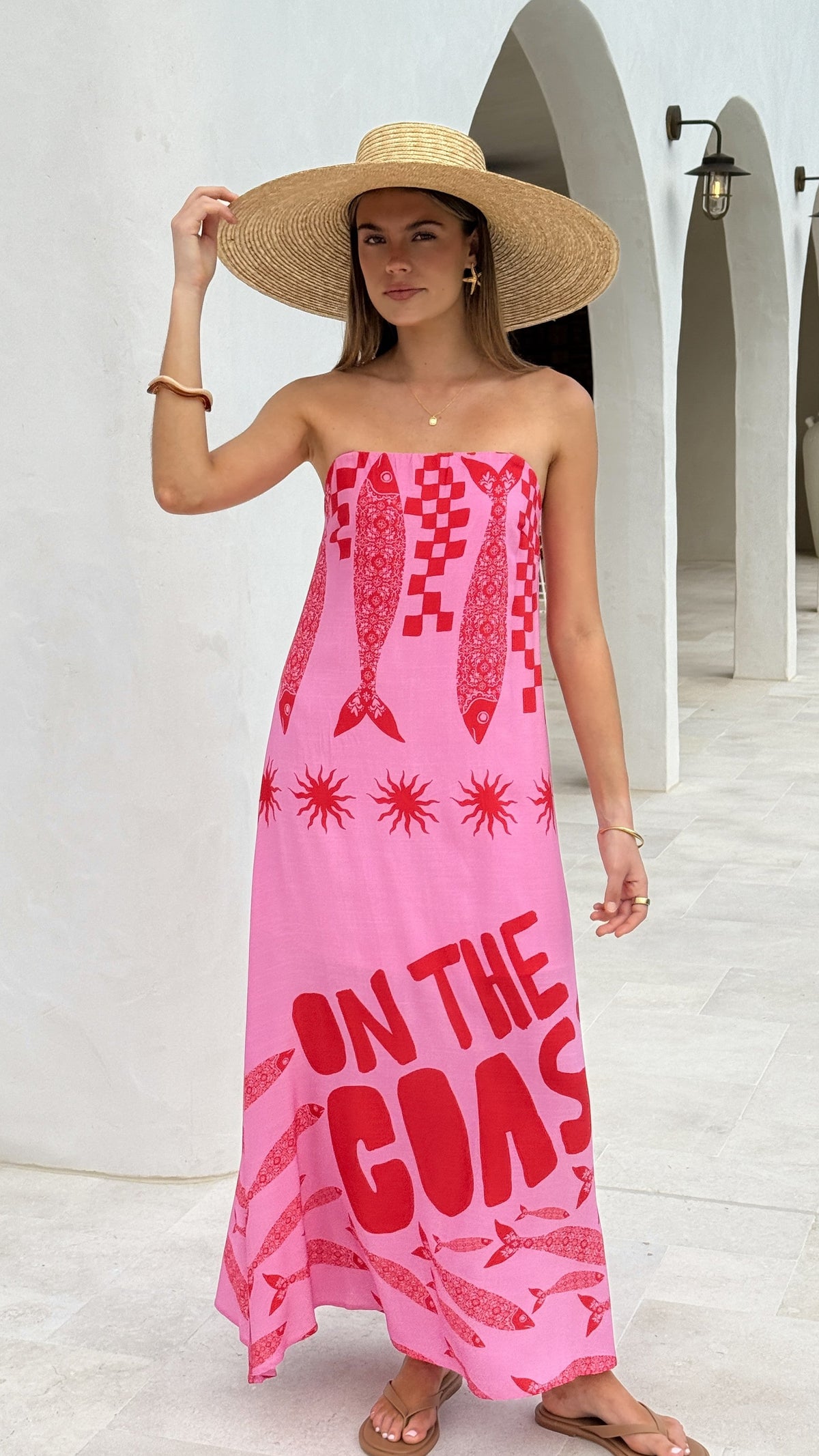 Elidie Strapless Maxi Dress - Pink/Red Tide