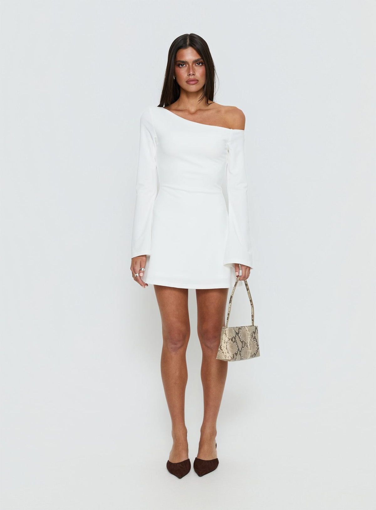 Adrietta Long Sleeve Off Shoulder Mini Dress White