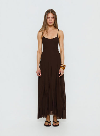 Janeira Pleat Maxi Dress Chocolate