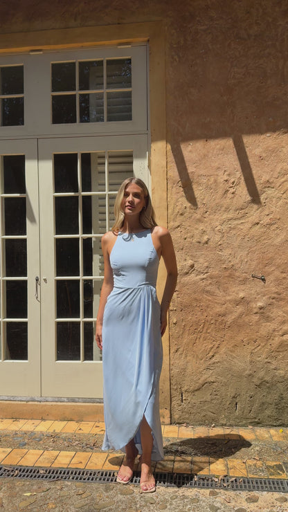 Genevieve Boat Neck Maxi Dress - Blue