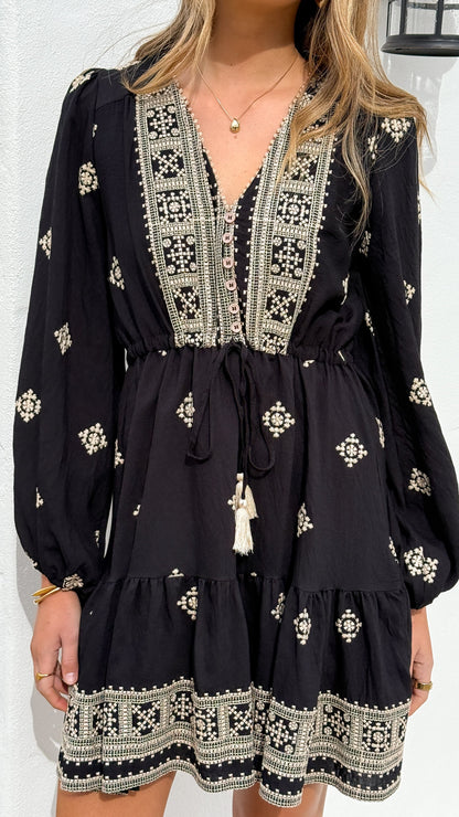 Delainey Mini Dress - Black/Beige