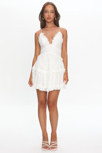 Laney Low Back Cami Strap Dress Lace White