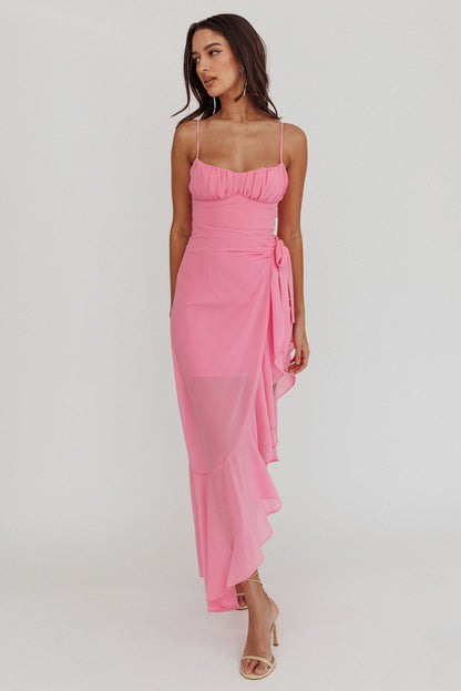 Nerida Waist Tie Asymmetric Dress Pink