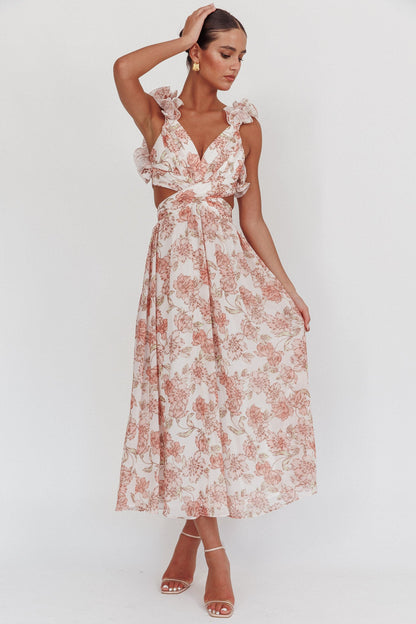 Madara Lace-Up Back Maxi Dress Floral Peach