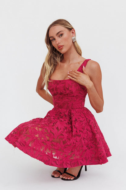 Miley Embroidered A-Line Mini Dress Fuchsia