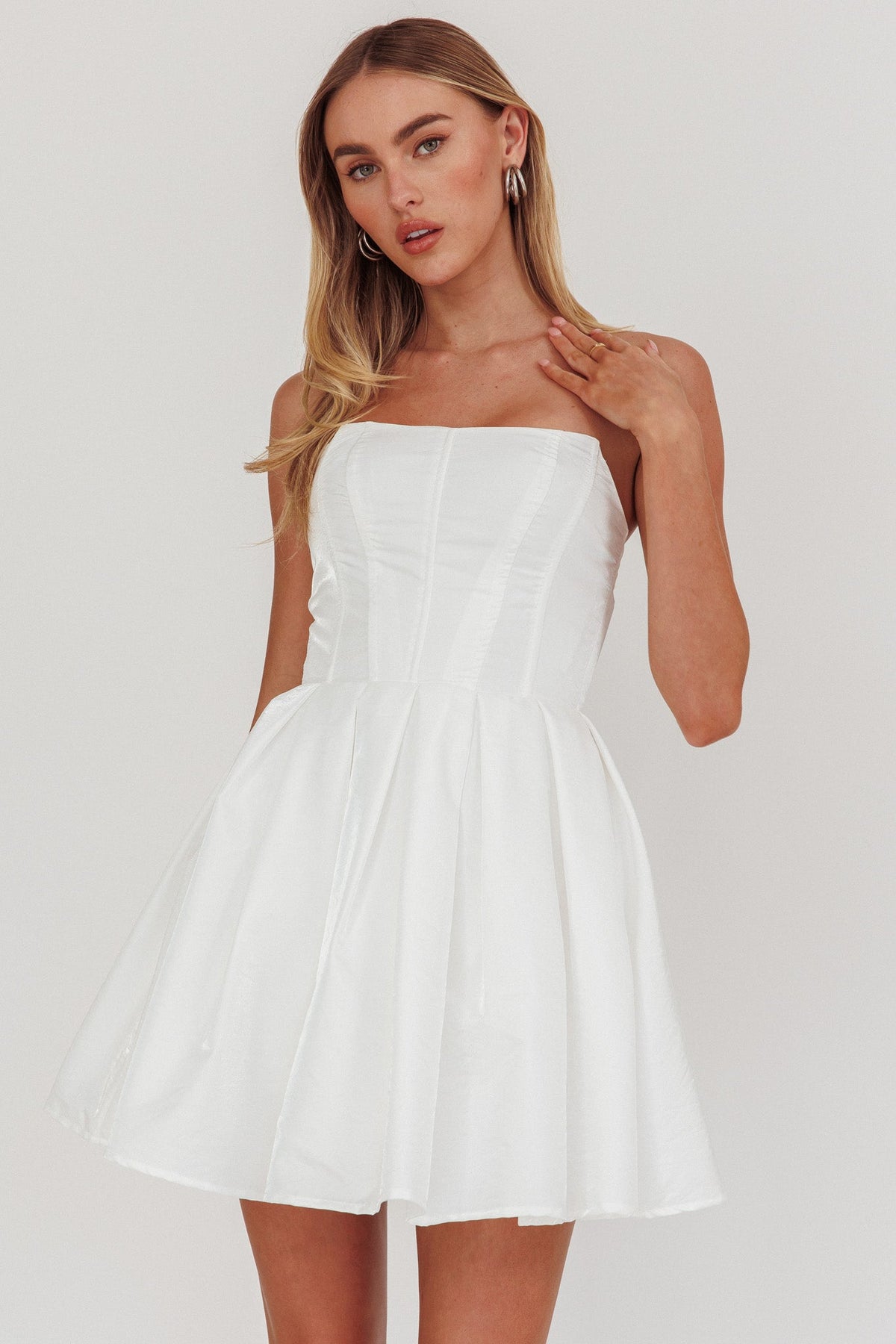Loveless Strapless Flared Mini Dress Off White