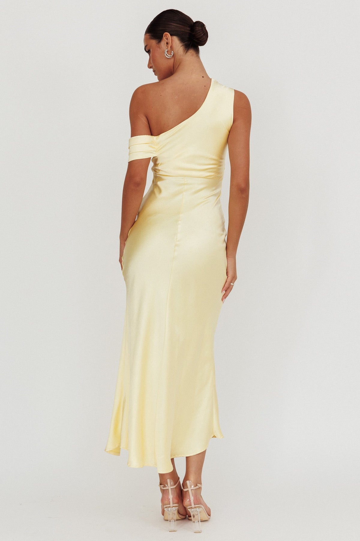 Floret Asymmetric Neckline Midi Dress Butter