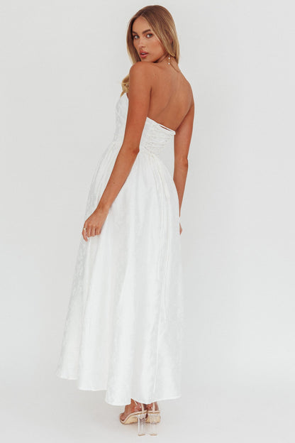 Anushka Strapless Empire Maxi Dress Jacquard White