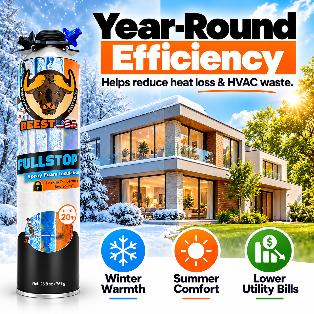 BEEST FullStop™ Spray Foam Insulation Kit – High R-Value, Air Sealing & Sound Control for Walls, Attics & Garages