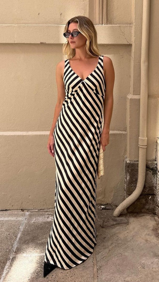 Ellery Maxi Dress - Black/Beige Stripe